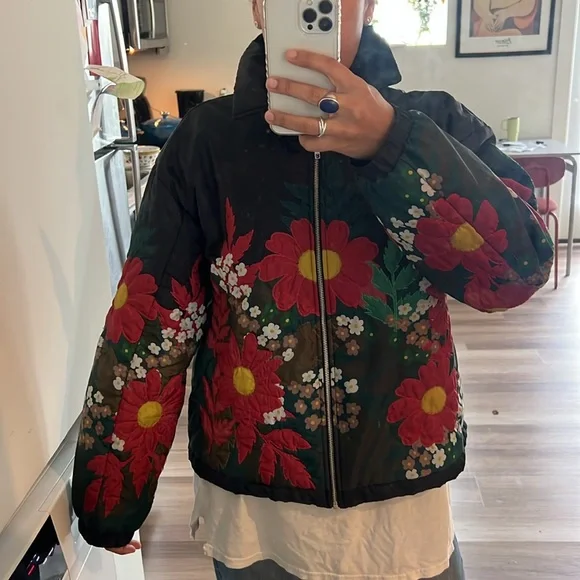 Anthropologie Floral Embroidered Bomber Jacket - Picture 2 of 9